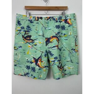 Polo Ralph Lauren Mens 38 Classic Fit 6" Shorts Mint Green Marlin Sailing Print